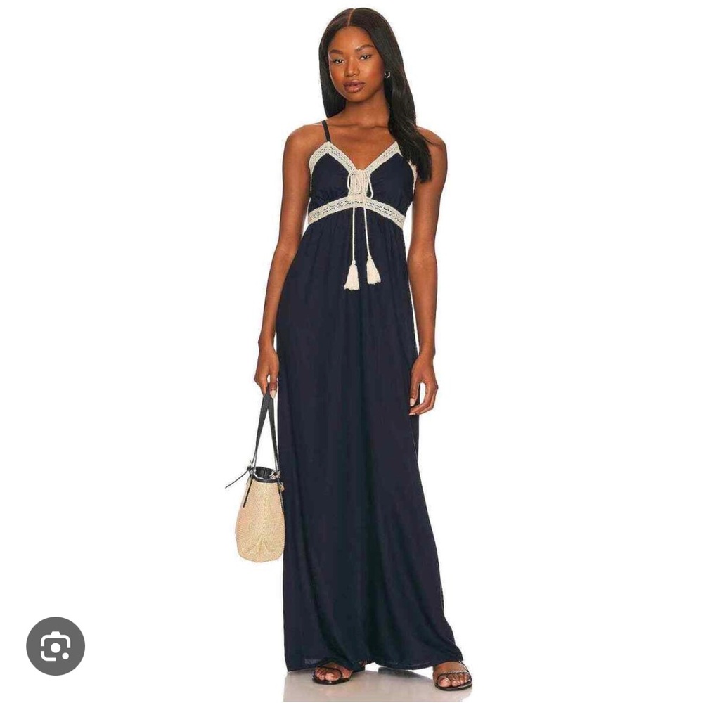 1.STATE Sleeveless Black Crochet Trim Maxi Dress - Medium